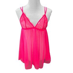 Victorias Secret Babydoll Mesh Nightie Lingerie Neon Pink Strappy Back size XS